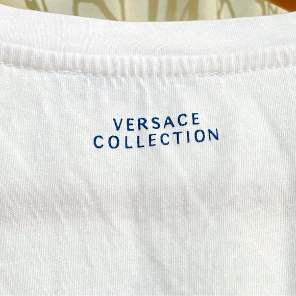 GIANNI VERSACE COLLECTION WHITE BLUE PRINT SHORT SLEEVE CREWNECK T-SHIRT TEE - Picture 4 of 6